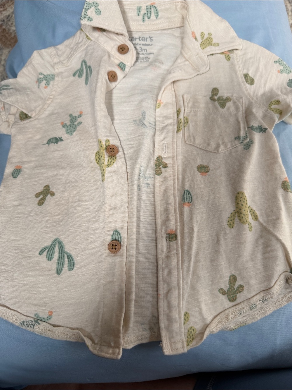 Carter's Cream Short-Sleeve Button Shirt with Green Cactus Print